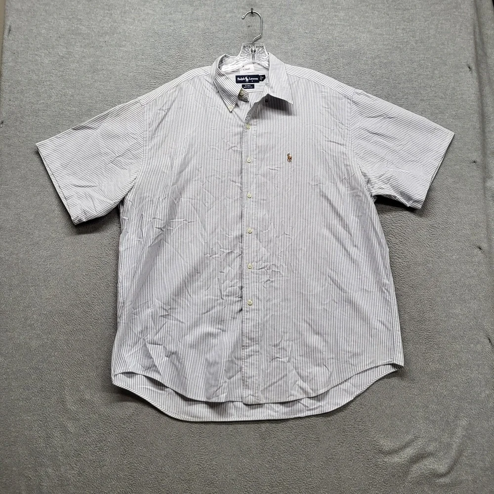 Ralph Lauren Men Button Up Shirt XL Blue Striped Blake Seersucker Short Sleeve